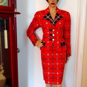 SOLD! BILL BLASS 8 VINTAGE RED WOOL TAILORED SKIRT SUIT